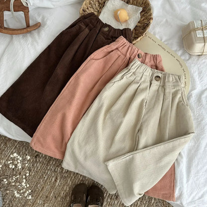 ロングパンツ・スウェットパンツ キッズパンツ ワイドルーズコーデュロイガウチョパンツ 3カラー【mh0007369】