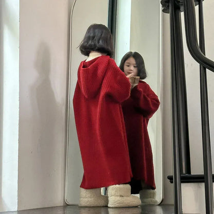 長袖ワンピース キッズワンピース リブニットフーディルーズロング長袖セーターワンピース 3カラー【mh0007572】