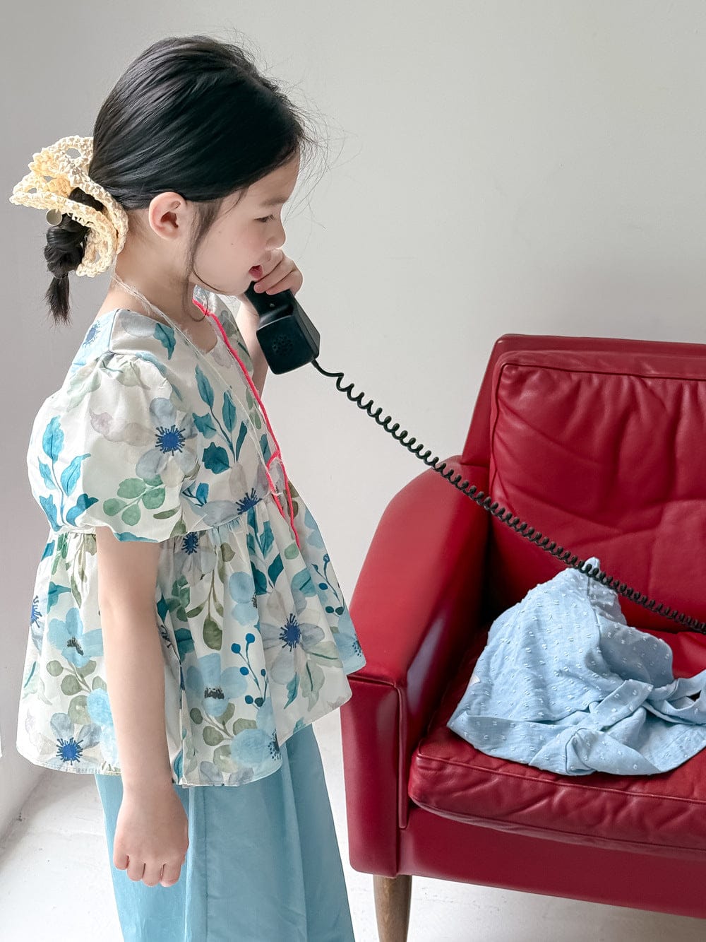 半袖セットアップ Art Set Women / 90cm フラワープリント半袖チュニック+ワイドルーズパンツセット/半袖シャツ+ショートパンツセット【mh0010049】