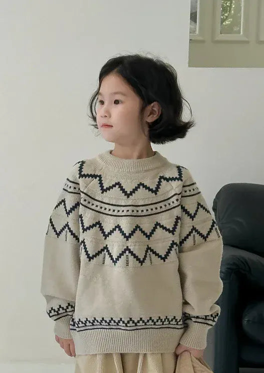 ニット・セーター Beige / 90cm 1-2y キッズトップス 幾何学デザインニットセーター 2カラー【mh0007135】