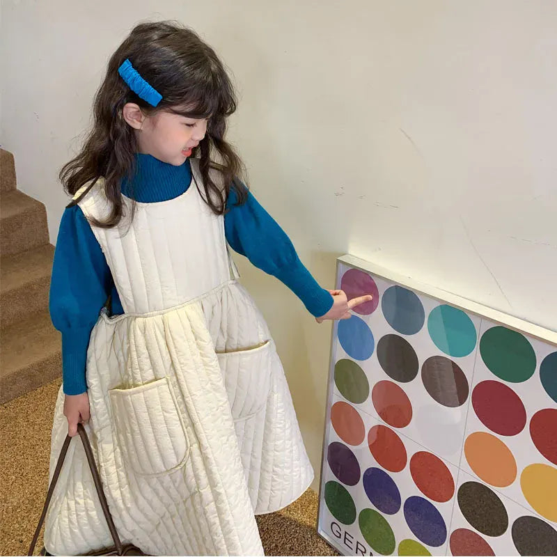 ノースリーブワンピース Beige / 90cm 1-2y キッズワンピース キルティングノースリーブジャンパースカートワンピース 2カラー【mh0007477】