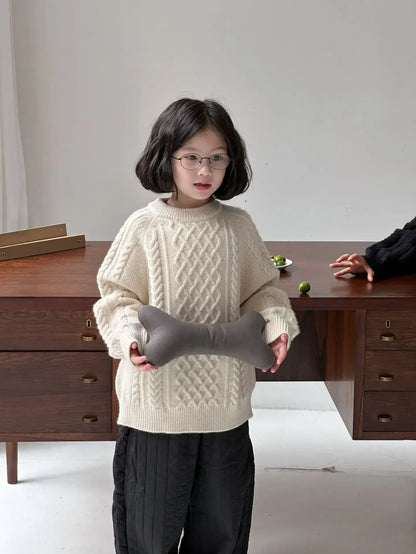 ニット・セーター Beige / 90cm 1-2y キッズトップス アラン編みケーブルニットルーズセーター 2カラー【mh0007576】