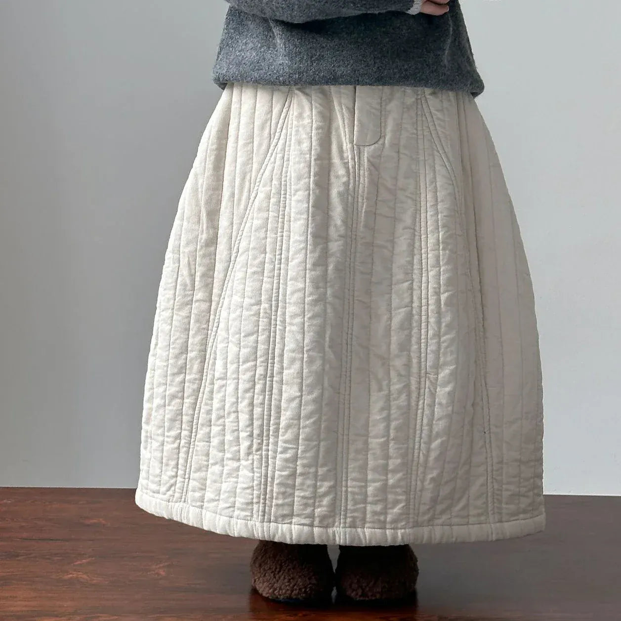 スカート Beige / 90cm 1-2y キッズスカート キルティングシンプル防寒スカート 2カラー【mh0007597】