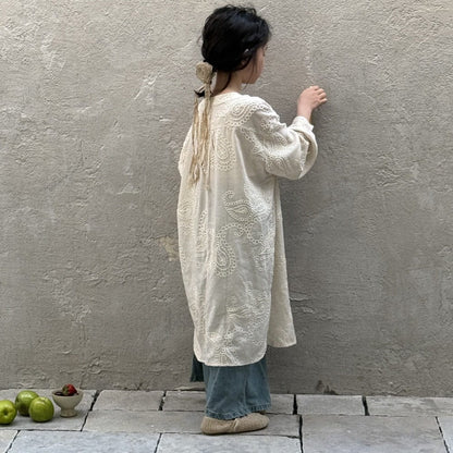 長袖ワンピース Beige / 90cm 刺繍レーススリット長袖ワンピース【mh0009680】