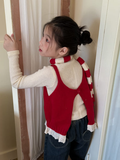 ベスト Beige T-shirts / 90cm レイヤードレースタンクトップ ニットベスト/インナー長袖Tシャツ【mh0010956】