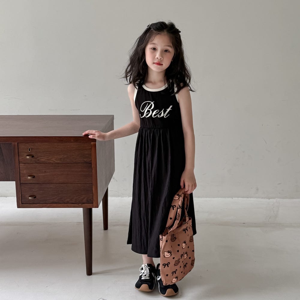 ノースリーブワンピース Black / 100cm レターロゴプリントキャミソールワンピース【mh0010063】