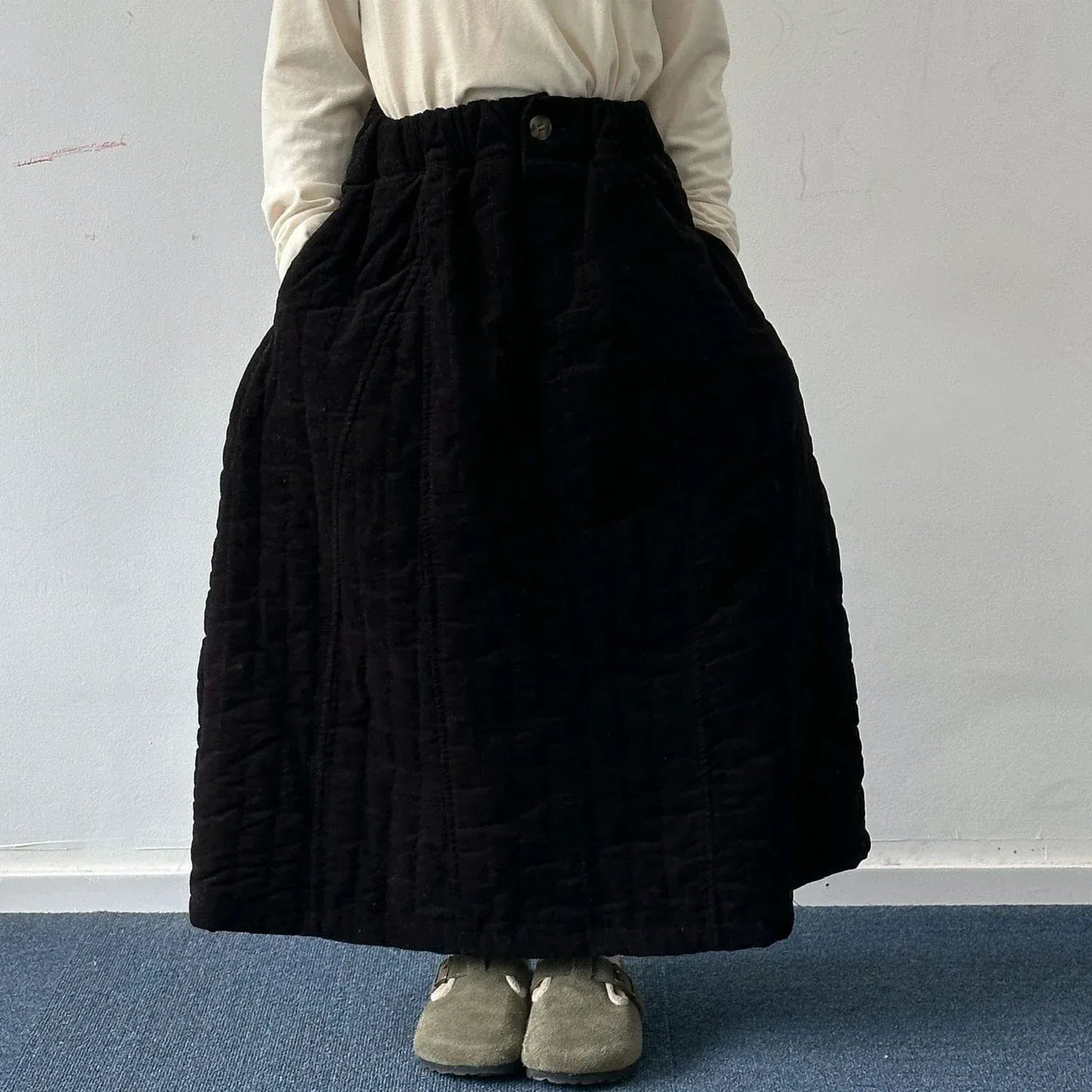 スカート Black / 90cm 1-2y キッズスカート キルティングシンプル防寒スカート 2カラー【mh0007597】