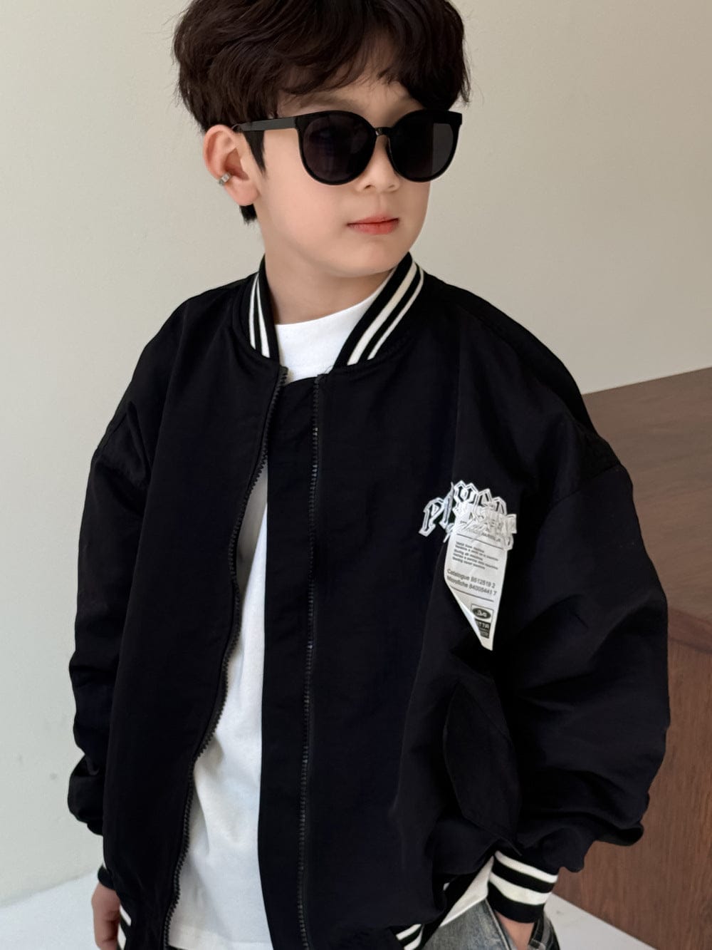 ショートコート・ジャケット・ジャンパー Black / 90cm アルファベット柄長袖ベースボールジャケット ルーズフィットジップアップブルゾン【mh0010765】