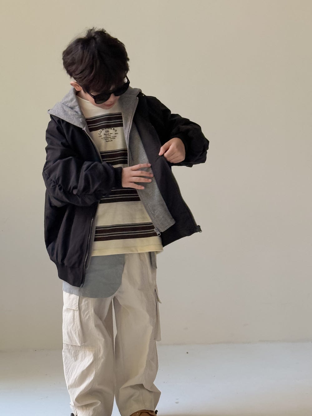 ショートコート・ジャケット・ジャンパー Black / 90cm ロゴワッペンフード付きブルゾンジャケット【mh0010952】