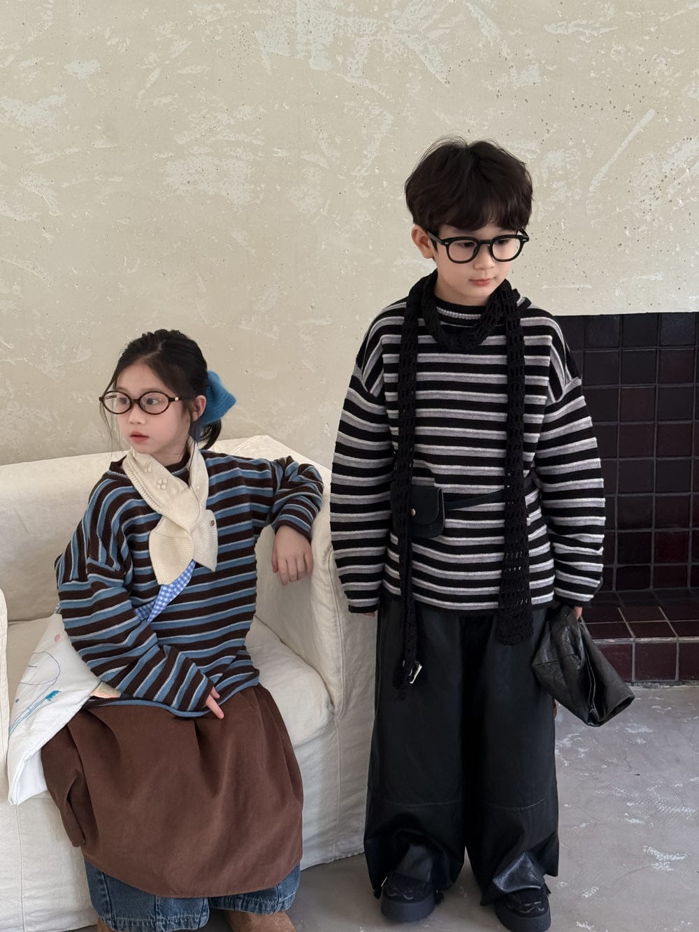 ニット・セーター Black / 90cm ボーダー柄長袖ニットトップス ゆったりセーター【mh0010964】