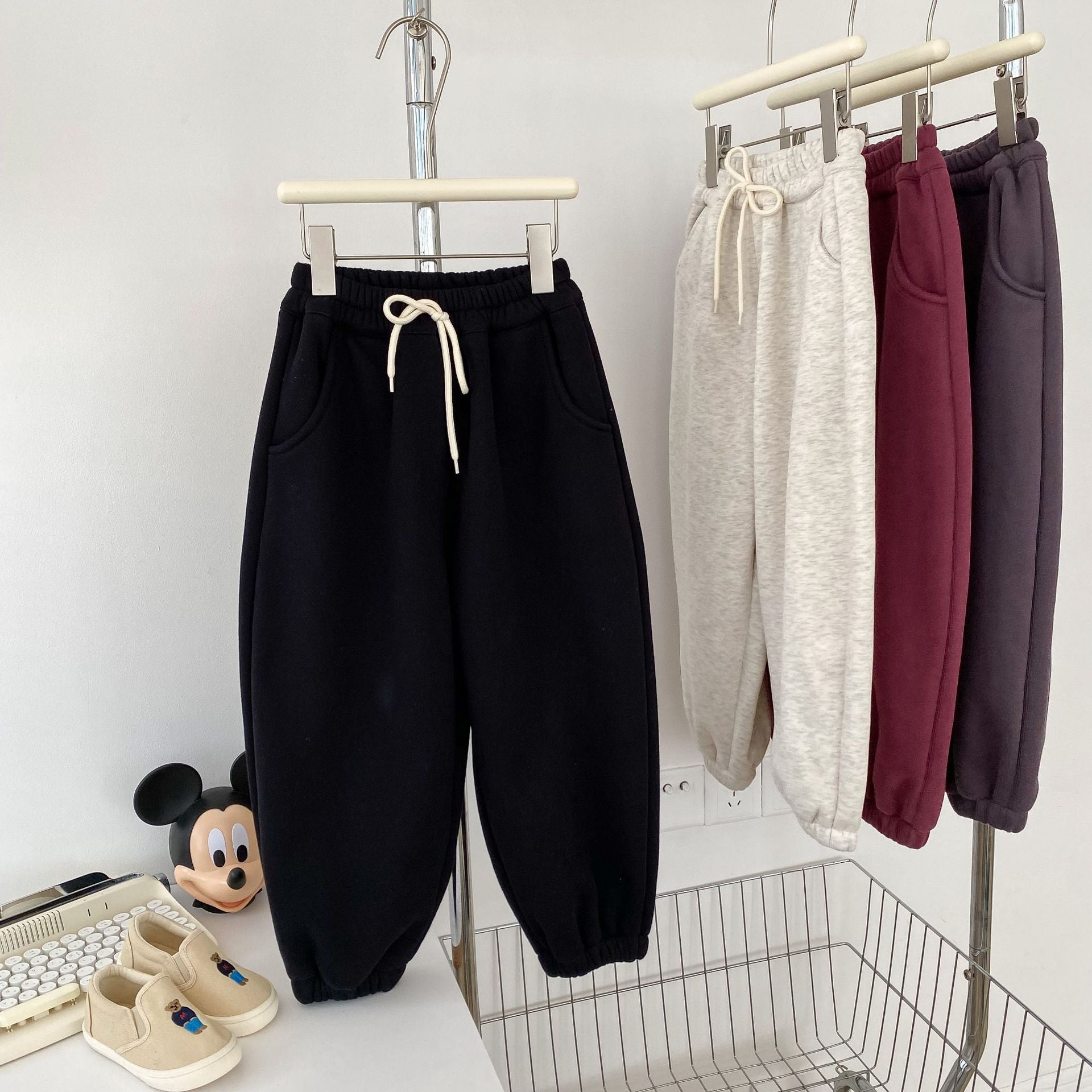 ロングパンツ・スウェットパンツ Black / 90cm 裏起毛スウェットパンツ 厚手 ゆったり ジョガーパンツ【mh0011652】