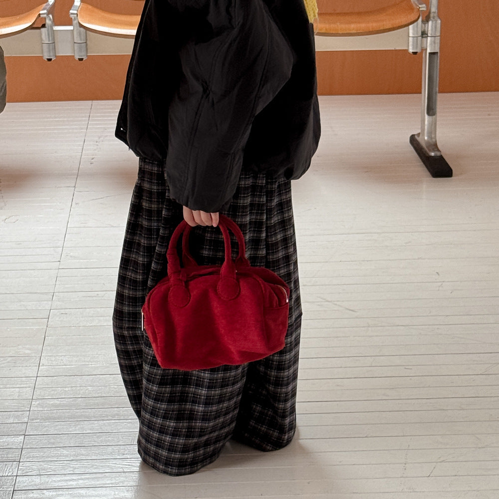 ロングパンツ・スウェットパンツ Black / 90cm ワイドパンツ キッズ 裏起毛 厚手 チェック柄 ゆったり ルーズ ダッドパンツ【mh0011665】