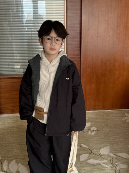 長袖セットアップ Black / 90cm セットアップ キッズ 中綿 厚手 キルティング スタンドカラー カジュアル【mh0011675】