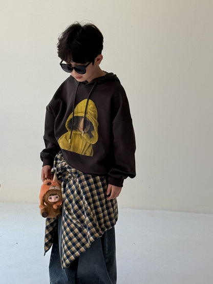 トレーナー・フーディ Black Gray / 90cm イラストプリントルーズフーディーパーカー【mh0010951】