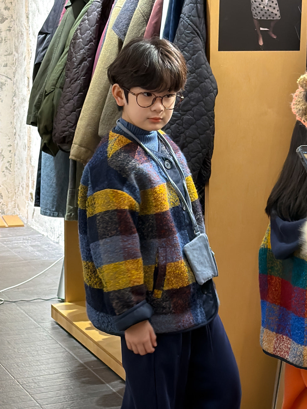 ショートコート・ジャケット・ジャンパー Blue / 100cm マドラスチェックノーカラージャケット カラフルブロックチェック アウター【mh0011873】