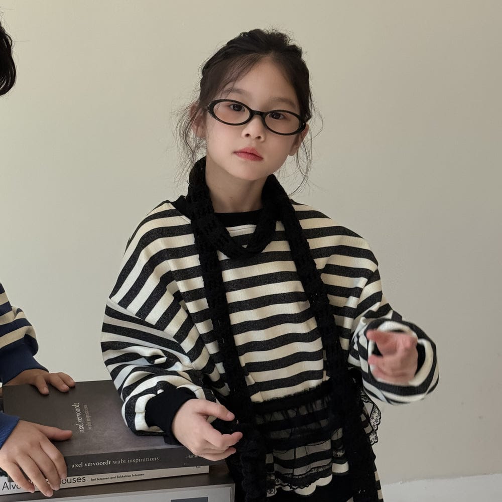 長袖セットアップ Blue / 140cm ボーダー柄スウェット上下セットアップ 2点セット【mh0010971】