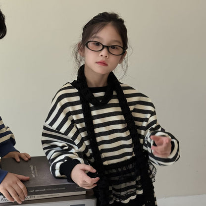 長袖セットアップ Blue / 140cm ボーダー柄スウェット上下セットアップ 2点セット【mh0010971】