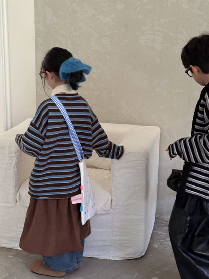 ニット・セーター Blue / 90cm ボーダー柄長袖ニットトップス ゆったりセーター【mh0010964】