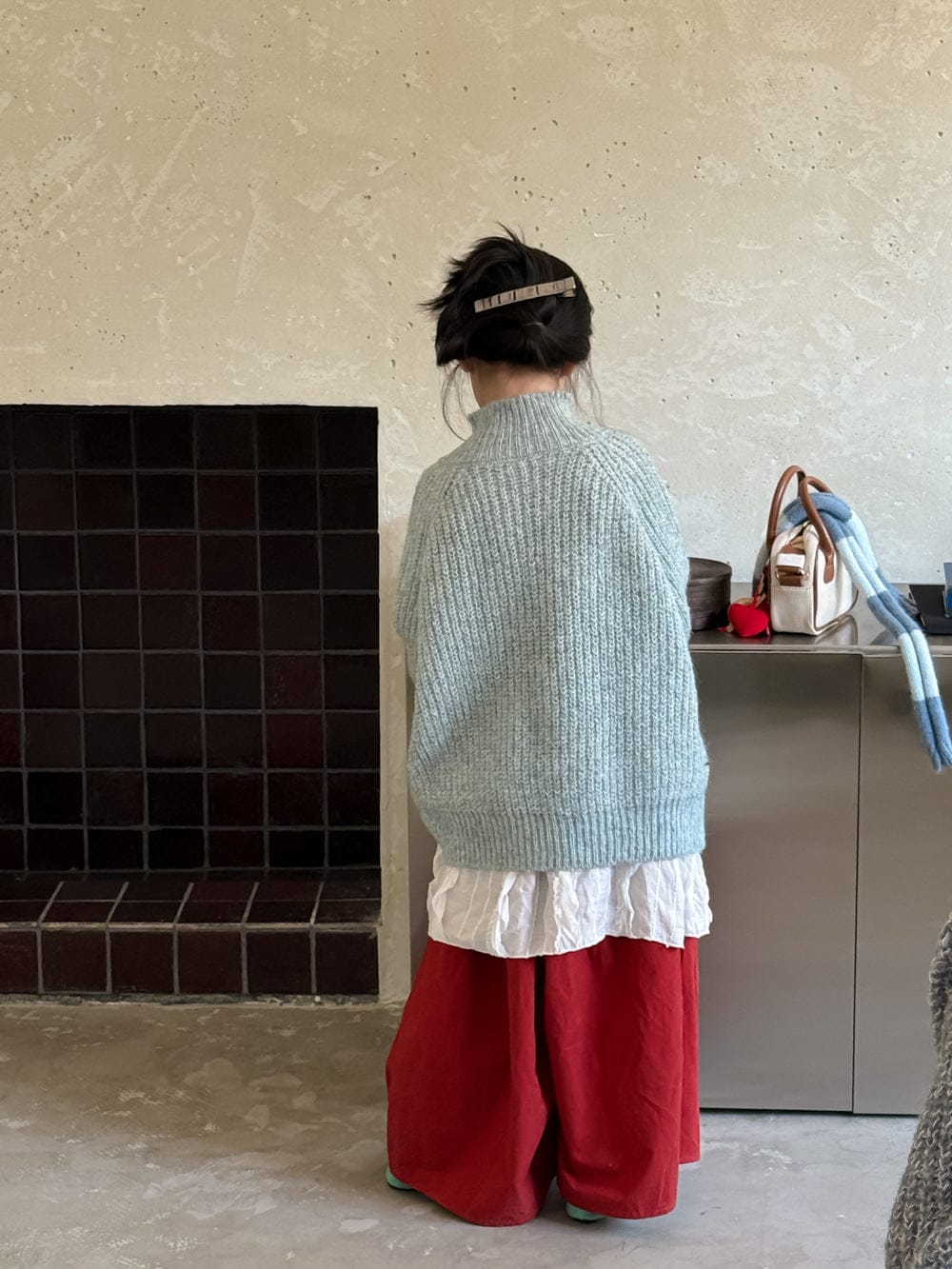 ニット・セーター Blue / 90cm スタンドネックボタン付きニットセーター スタンドカラーハイネックトップス【mh0010966】