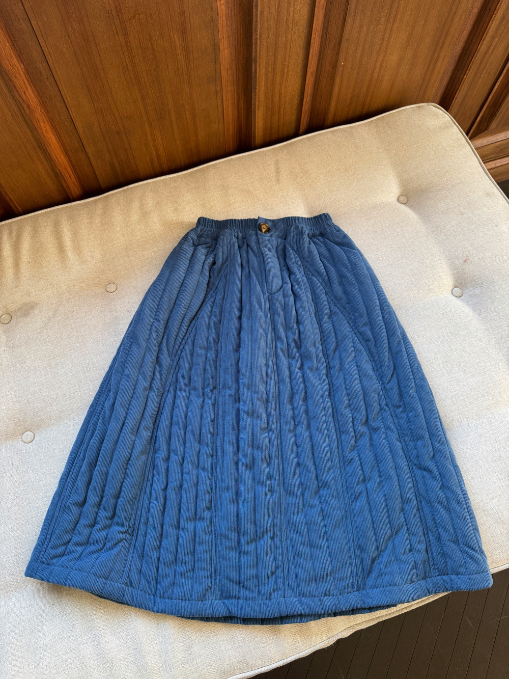 スカート Blue / 90cm キルティングスカート キッズ 中綿 厚手 ロング丈 シンプル【mh0011687】