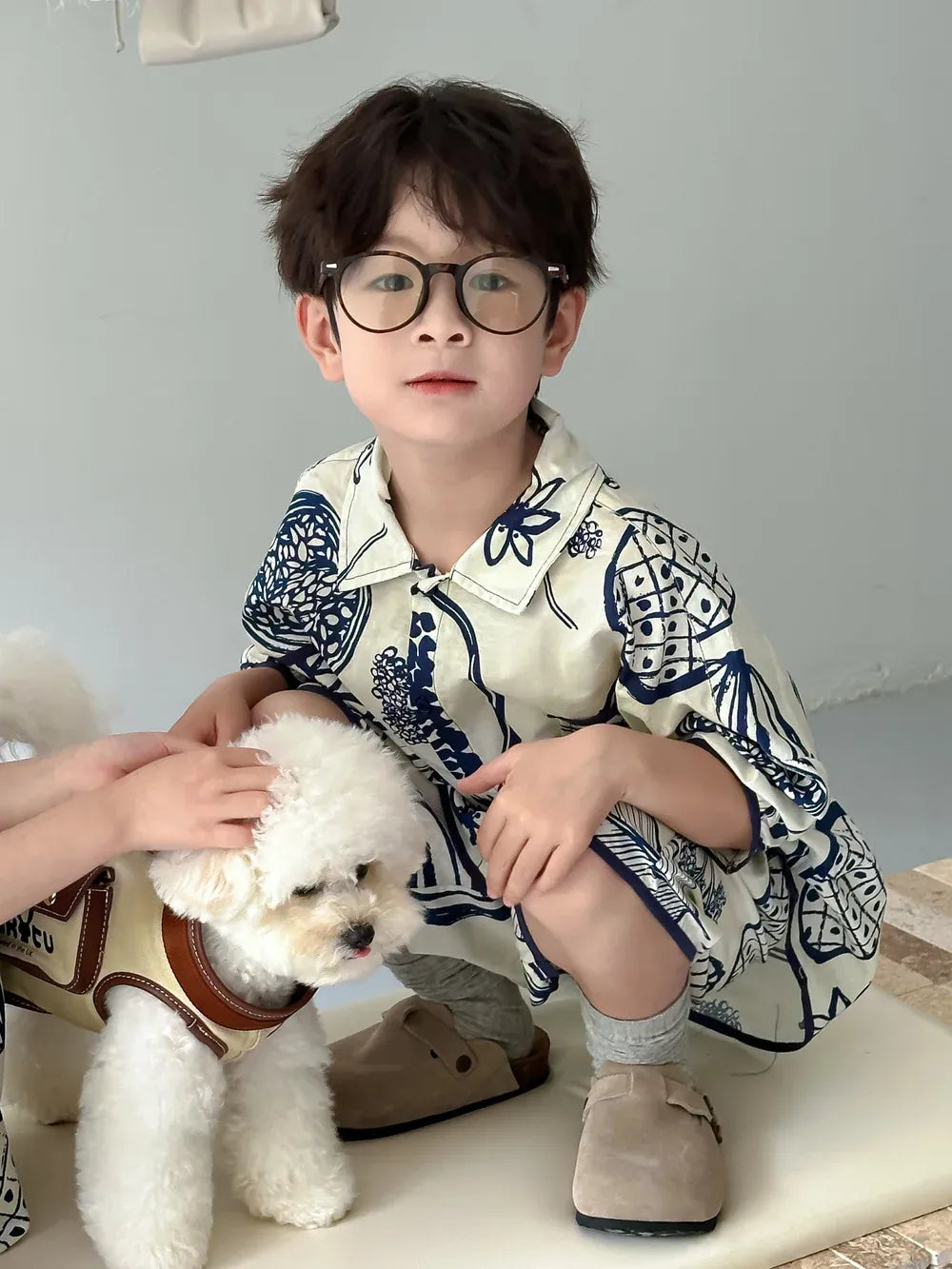 半袖セットアップ boy set / 2T 90cm キッズセットアップ 2点セット/ワンピース ボーイズ/ガールズ ボタニカルフルーツプリント 2カラー リンクコーデ 兄弟姉妹 お揃いコーデ【mh0006208】