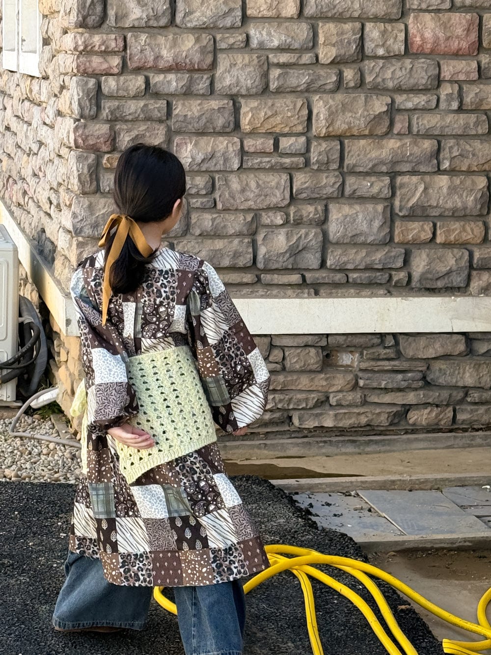 長袖ワンピース Check / 90cm パッチワークプリントワンピース キッズ長袖ロング丈ワンピース【mh0010973】