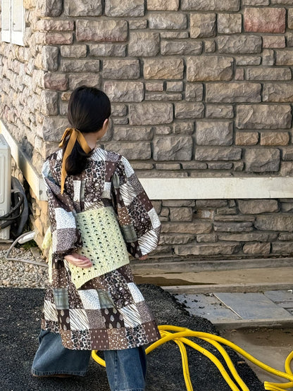 長袖ワンピース Check / 90cm パッチワークプリントワンピース キッズ長袖ロング丈ワンピース【mh0010973】