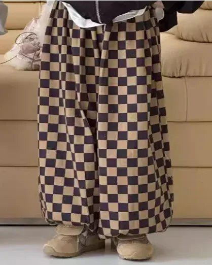 ロングパンツ・スウェットパンツ Coffee / 110cm 3-4y キッズパンツ チェッカーチェックロングルーズパンツ 2カラー【mh0007367】