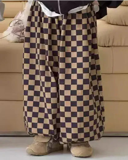 ロングパンツ・スウェットパンツ Coffee / 110cm 3-4y キッズパンツ チェッカーチェックロングルーズパンツ 2カラー【mh0007367】