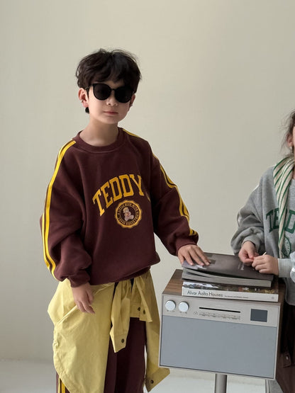 長袖セットアップ Coffee / 90cm カレッジロゴサイドラインスウェットシャツ+スウェットパンツセットアップ 2点セット【mh0010941】