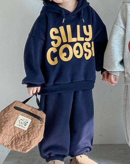 長袖セットアップ Dark Blue / 110cm 3-4y キッズセットアップ 2点セット レターロゴプリントスウェットフーディパーカー+スウェットパンツ 2カラー【mh0006933】