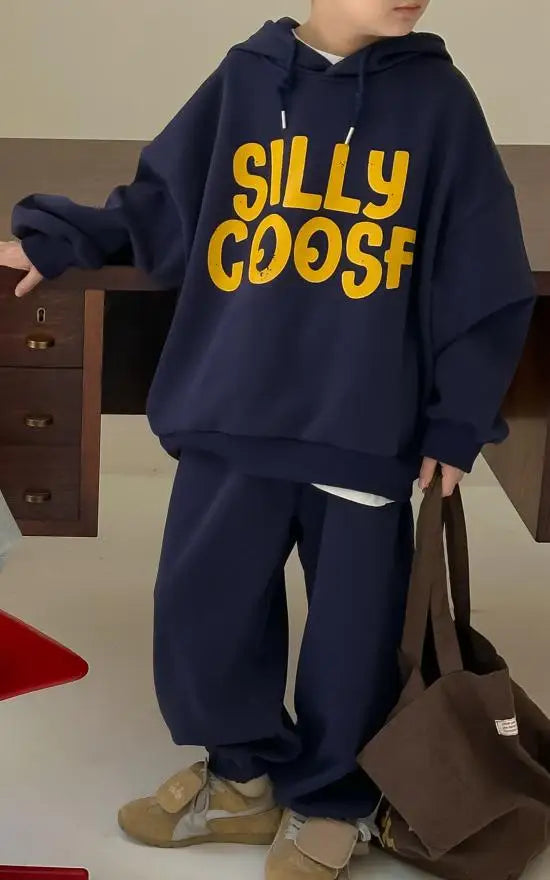長袖セットアップ Dark Blue / 24M  90CM キッズセットアップ 2点セット レターロゴプリント長袖スウェットトレーナー+ロングスウェットパンツ【mh0008235】