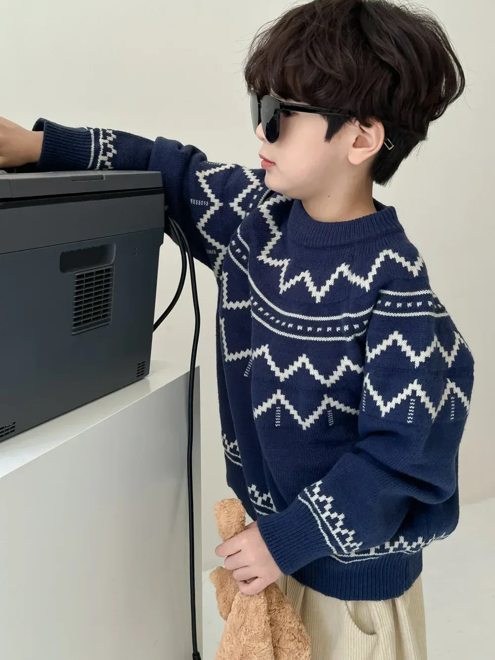 ニット・セーター Dark Blue / 90cm 1-2y キッズトップス 幾何学デザインニットセーター 2カラー【mh0007135】