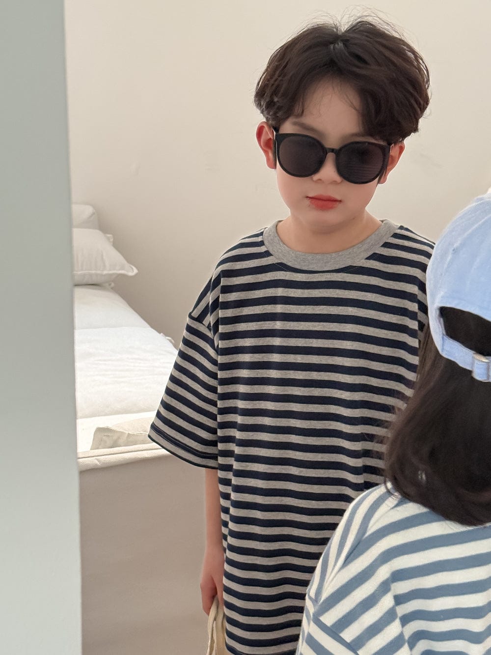 半袖セットアップ Dark Gray / 90cm ボーダーセットアップ 2点セット 半袖Tシャツ+ハーフパンツ【mh0009681】