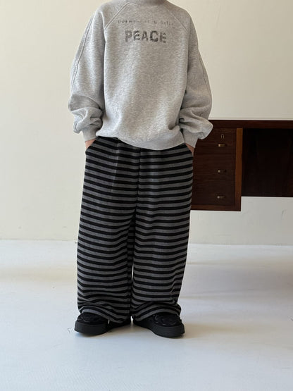 ロングパンツ・スウェットパンツ Dark Gray / 90cm ボーダーワイドパンツ ゆったりストレートスウェットパンツ【mh0010774】