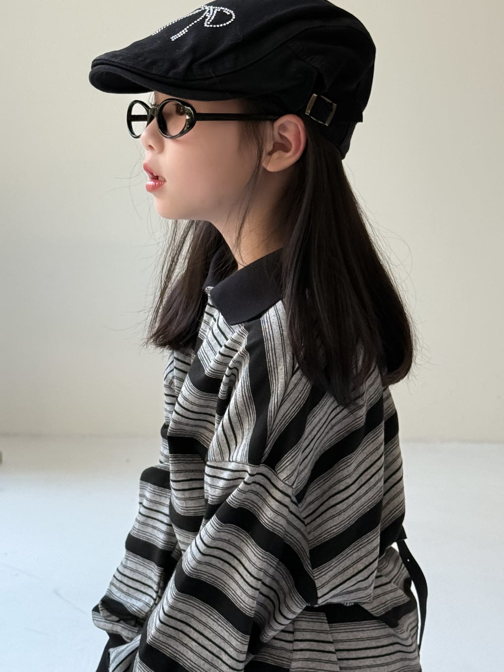 長袖シャツ・ブラウス Dark Gray / 90cm ビッグシルエットボーダー長袖ポロシャツ【mh0010942】