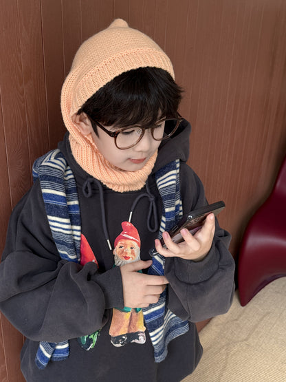 長袖セットアップ Dark Gray / 90cm スウェットセットアップ キッズ 裏起毛 ノーム柄 フード付 厚手 ゆったり【mh0011656】