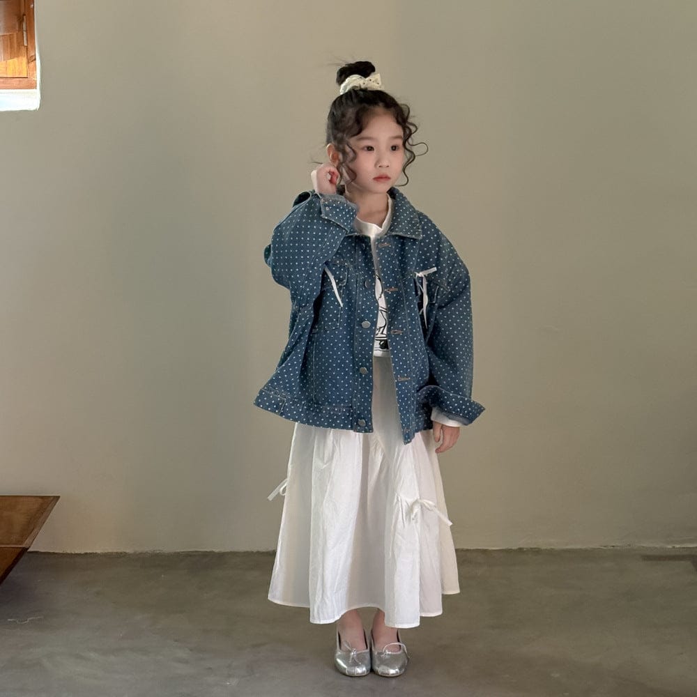 ショートコート・ジャケット・ジャンパー Denim Blue / 90cm キッズジャケット 水玉ドットプリントリボンデニムシャツジャケット【mh0009110】