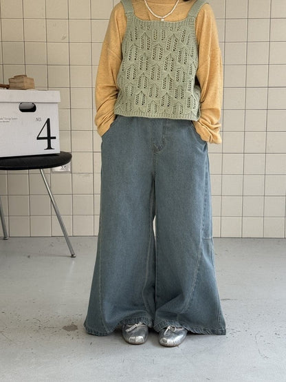デニムパンツ Denim Blue / 90cm ワイドフレアバギーデニムパンツジーンズ【mh0009689】