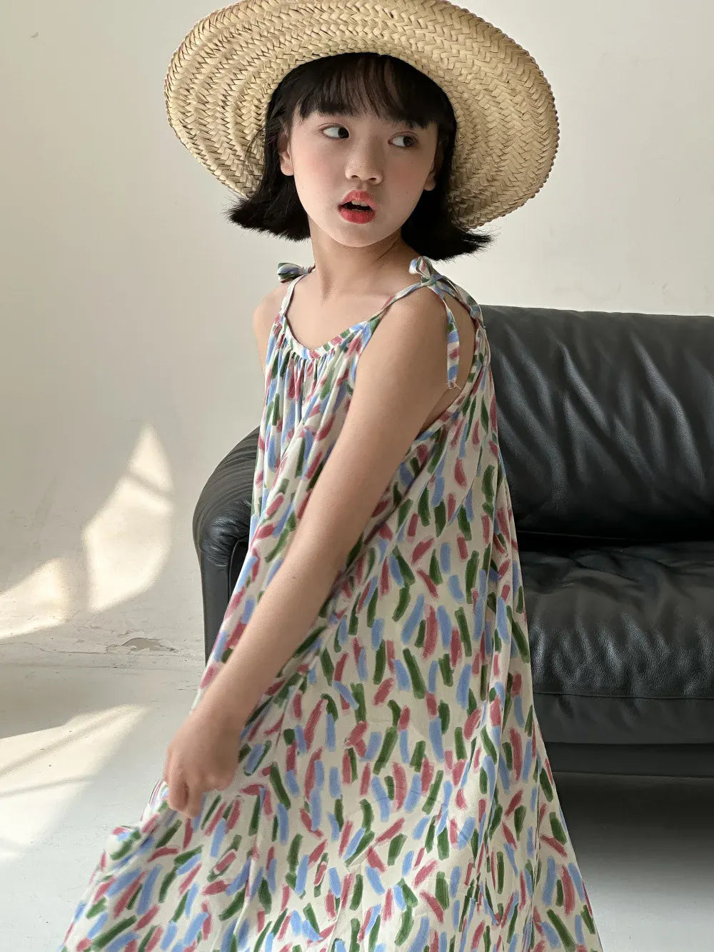 半袖セットアップ girl dress / 140cm 8-9y キッズセットアップ 2点セット/ワンピース ボーイズ半袖シャツ+ショートパンツ/ガールズキャミワンピ カラフル リンクコーデ 兄弟姉妹 お揃いコーデ【mh0004884】