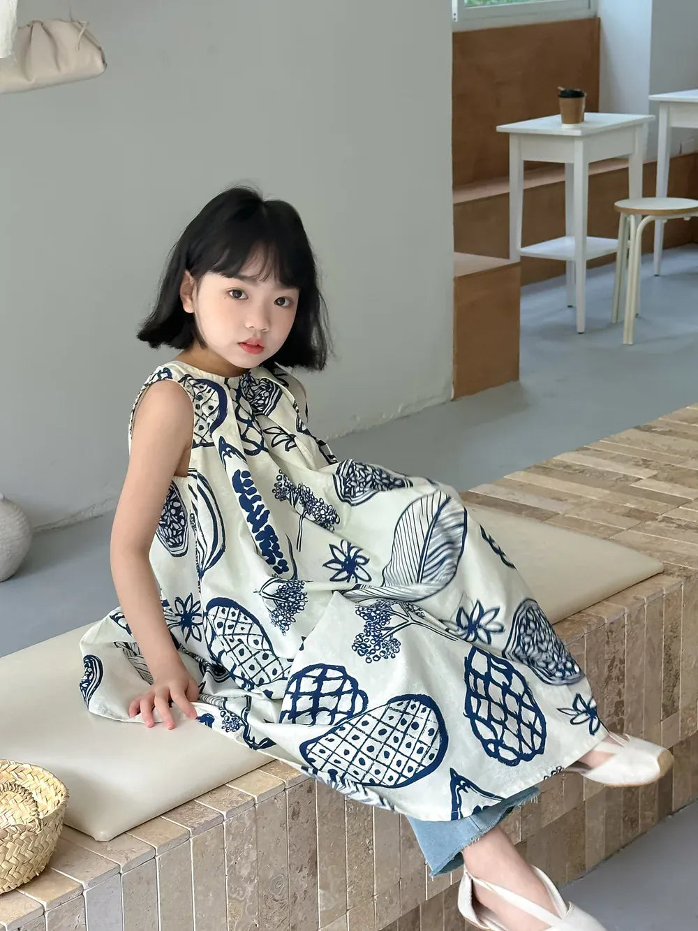 半袖セットアップ girl dress / 2T 90cm キッズセットアップ 2点セット/ワンピース ボーイズ/ガールズ ボタニカルフルーツプリント 2カラー リンクコーデ 兄弟姉妹 お揃いコーデ【mh0006208】