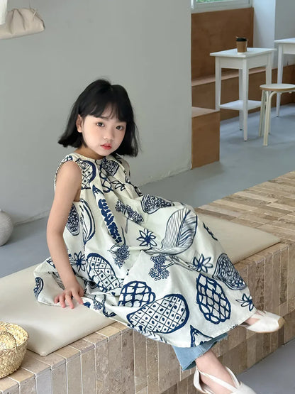 半袖セットアップ girl dress / 2T 90cm キッズセットアップ 2点セット/ワンピース ボーイズ/ガールズ ボタニカルフルーツプリント 2カラー リンクコーデ 兄弟姉妹 お揃いコーデ【mh0006208】