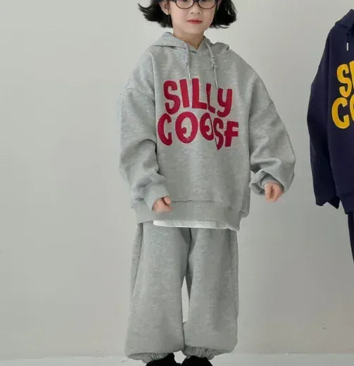 長袖セットアップ Gray / 100cm 2-3y キッズセットアップ 2点セット レターロゴプリントスウェットフーディパーカー+スウェットパンツ 2カラー【mh0006933】