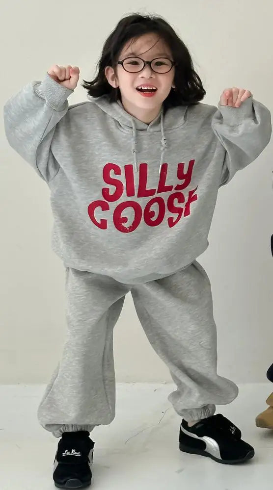 長袖セットアップ Gray / 24M  90CM キッズセットアップ 2点セット レターロゴプリント長袖スウェットトレーナー+ロングスウェットパンツ【mh0008235】