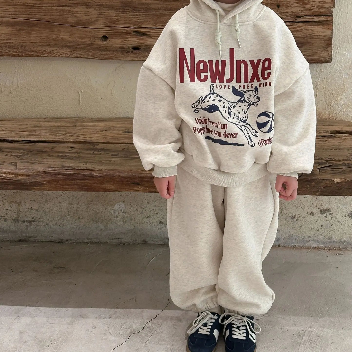 長袖セットアップ Gray / 24M  90CM キッズセットアップ 2点セット ドッグ犬ロゴプリント長袖スウェットシャツ+ロングスウェットパンツ【mh0008242】