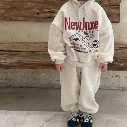 長袖セットアップ Gray / 24M  90CM キッズセットアップ 2点セット ドッグ犬ロゴプリント長袖スウェットシャツ+ロングスウェットパンツ【mh0008242】