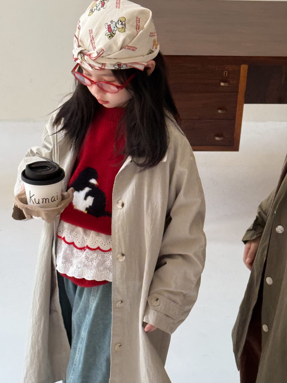 ロングコート Gray / 90cm 肩袖切り替えミドル丈ジャケット トレンチ風ルーズフィットロングコート【mh0010766】