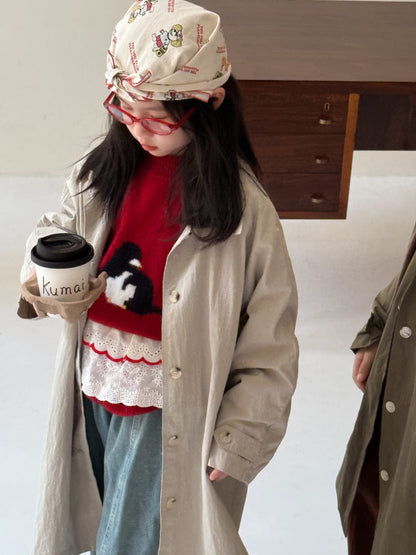 ロングコート Gray / 90cm 肩袖切り替えミドル丈ジャケット トレンチ風ルーズフィットロングコート【mh0010766】