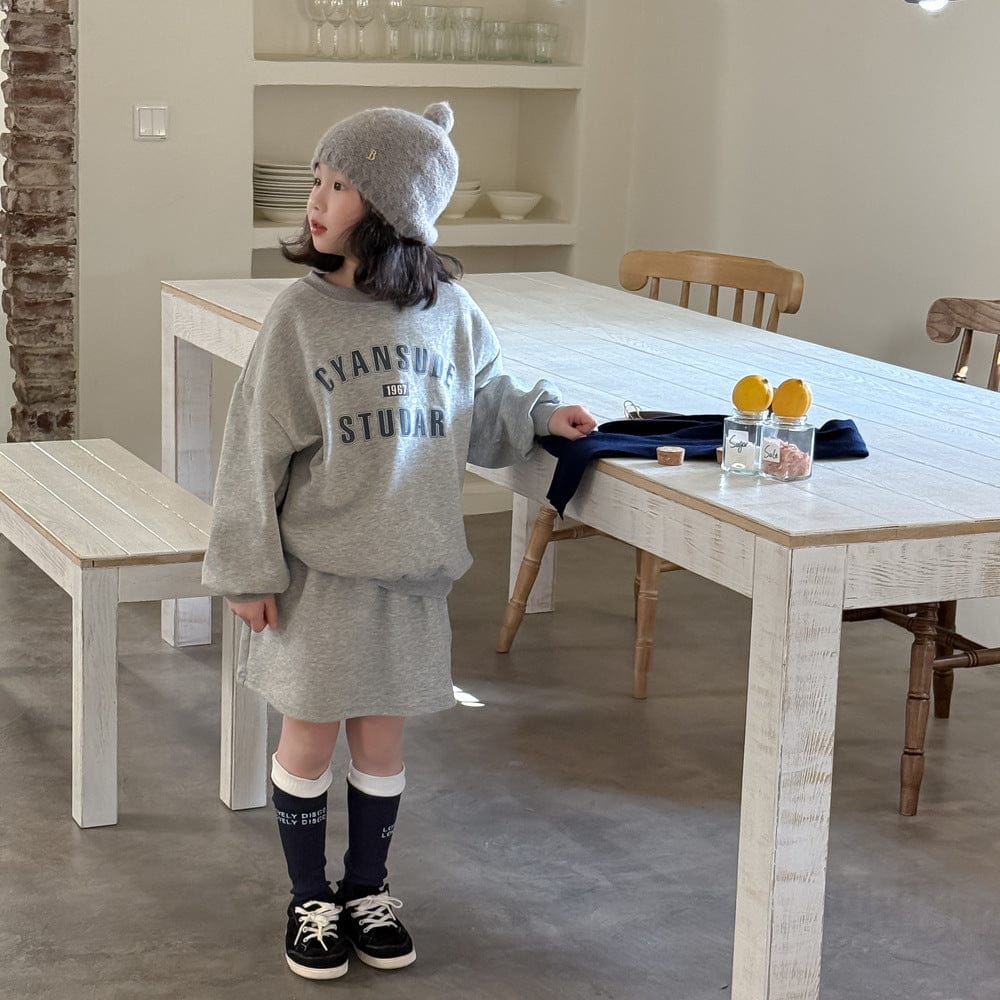 長袖セットアップ Gray sweatshirt set / 90cm ロゴスウェットトップス ミニスカートセットアップ 2点セット【mh0010957】