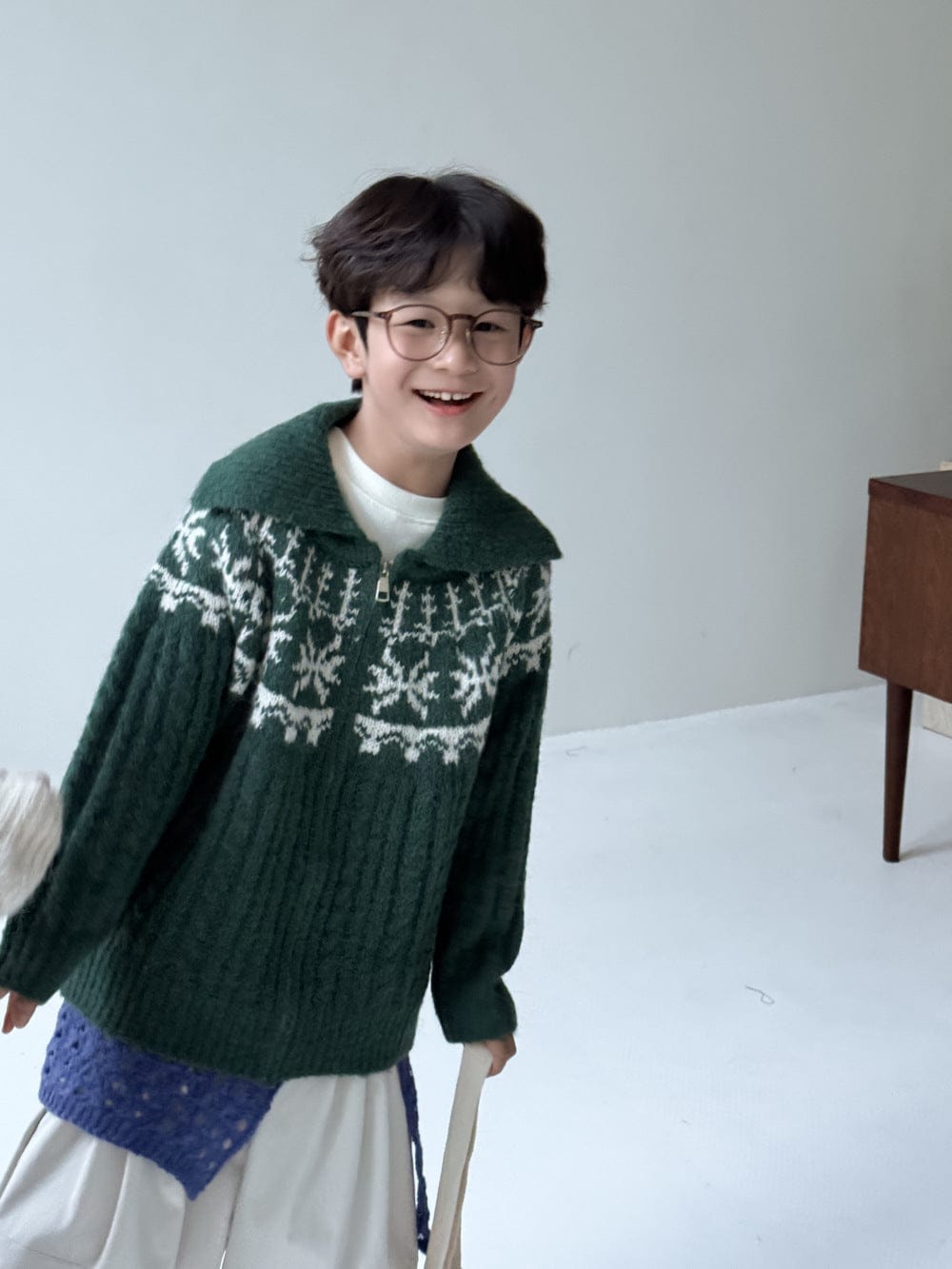 カーディガン・パーカー Green / 130cm ノルディック柄ニットジップアップカーディガン ラグランニットトップス【mh0010962】